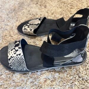 Sorel Black and White Sandals with Reptile Print